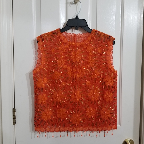 Vintage Tops - Vintage orange beaded top